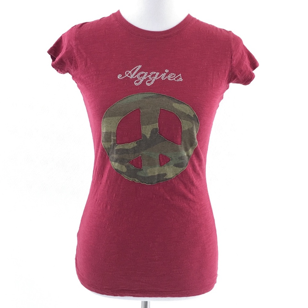 Texas A&M Maroon Aggies Peace Sign T-shirt Blouse